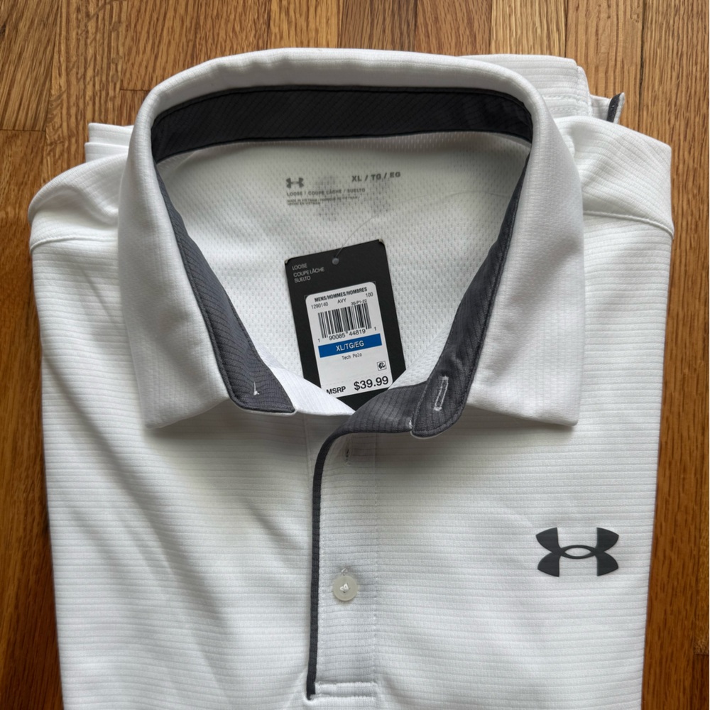 Under Armour White and Gray Polo Shirt XL